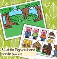Three Little Pigs storytelling cut and paste activity in color.