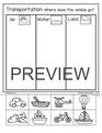Land sea air cut and paste categorizing printable. 