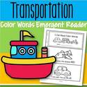 Free emergent reader to make and color - 10 color words, transportation theme.