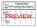 Transportation theme tracing numbers 0-20 for beginning writers.