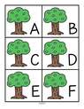 Trees alphabet cards, plus bird and squirrel cards, to make games and activities.