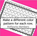 Valentine's Day printable - make a different pattern of colors for each row of hearts