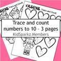 Valentine's Day tracing numbers and counting 1-10. 3 pages.