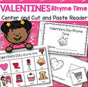 Valentine's Day rhyming words center and coordinating cut and paste reader.