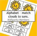 Match lower case clouds to upper case suns - full alphabet. 
