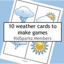 Weather matching and vocabulary. Use these picture cards (without words) to make matching and concentration games for younger learners. 10 cards