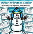 Fill the winter theme 10-frames with manipulatives such as cotton balls, counters or playdough. Recognize numbers and count sets 0-10.