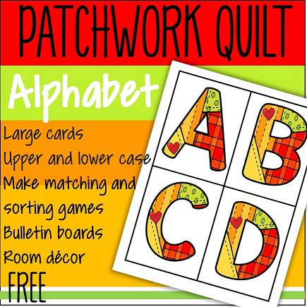 Patchwork quilt letters, upper and lower case.