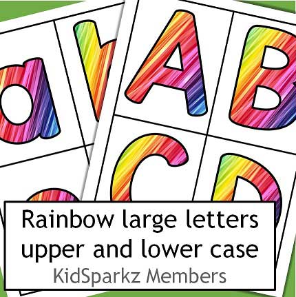 Rainbow large letters flashcards, upper and lower case.