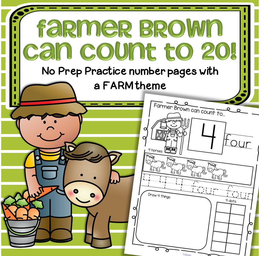 Farm Number Practice Printables - Recognition, Tracing, Counting 1-20