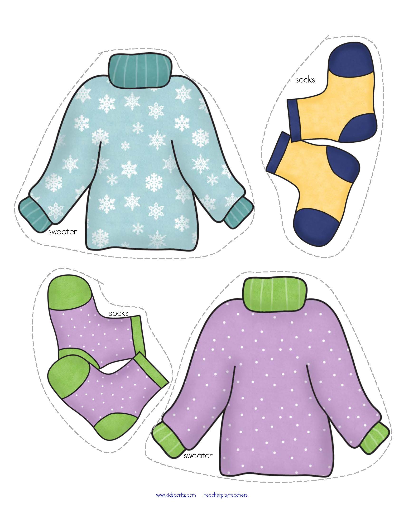 WINTER Clothes Sort Categorizing Centers and Printables