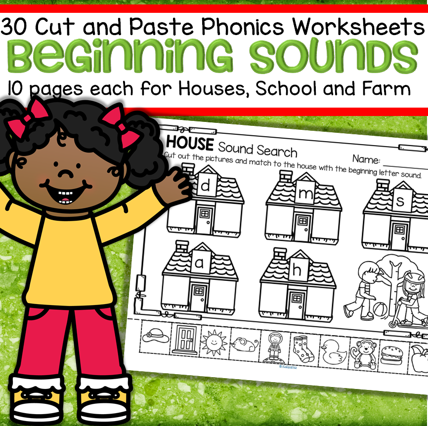 Phonics Beginning Sounds 30 Cut Paste Worksheets House School Farm