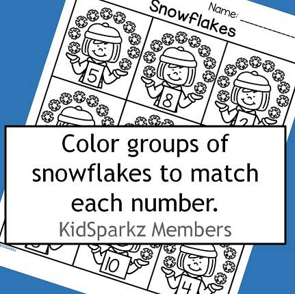 Snowflakes count and color printable. 