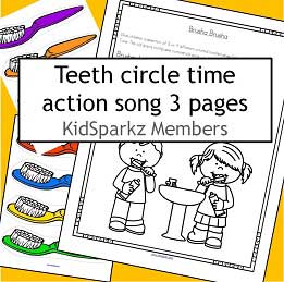 Teeth song. Includes 8 toothbrushes/colors.