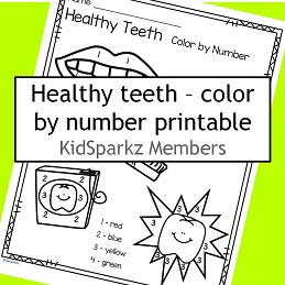 Dental health color by number activity