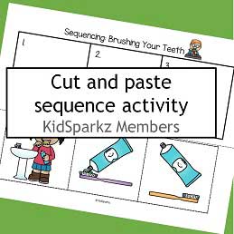 Sequencing cut and paste: Brushing teeth.