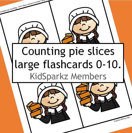 Thanksgiving pumpkin pie slices counting cards 0-10. 
