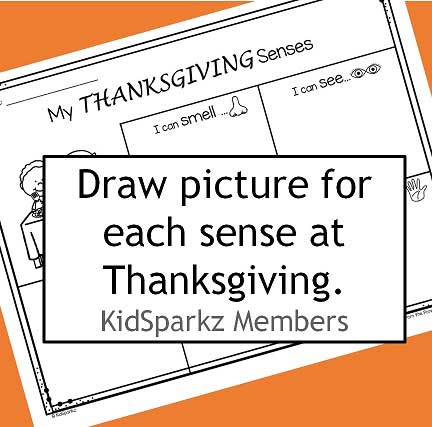 Follow-up worksheet for 5 senses discussion - draw a picture for each of the 5 senses related to Thanksgiving.