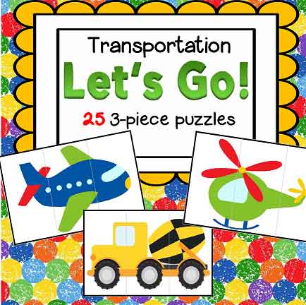 Transportation 3 piece puzzles for preschool