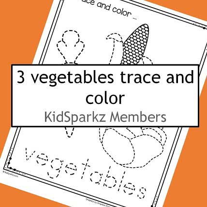 Trace and color printable - carrot, lettuce, corn.