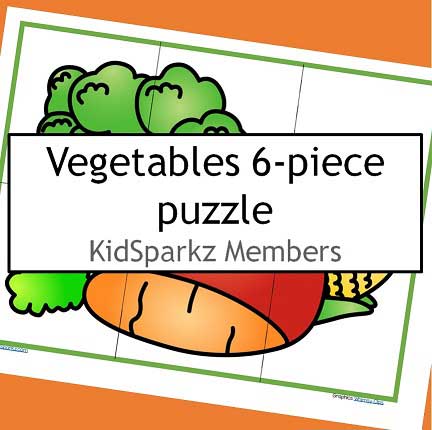 Vegetables puzzle. Print 2 copies, cut up one and match to the other