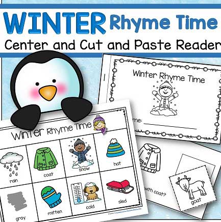 Winter theme rhyming - center and cut and paste emergent reader.